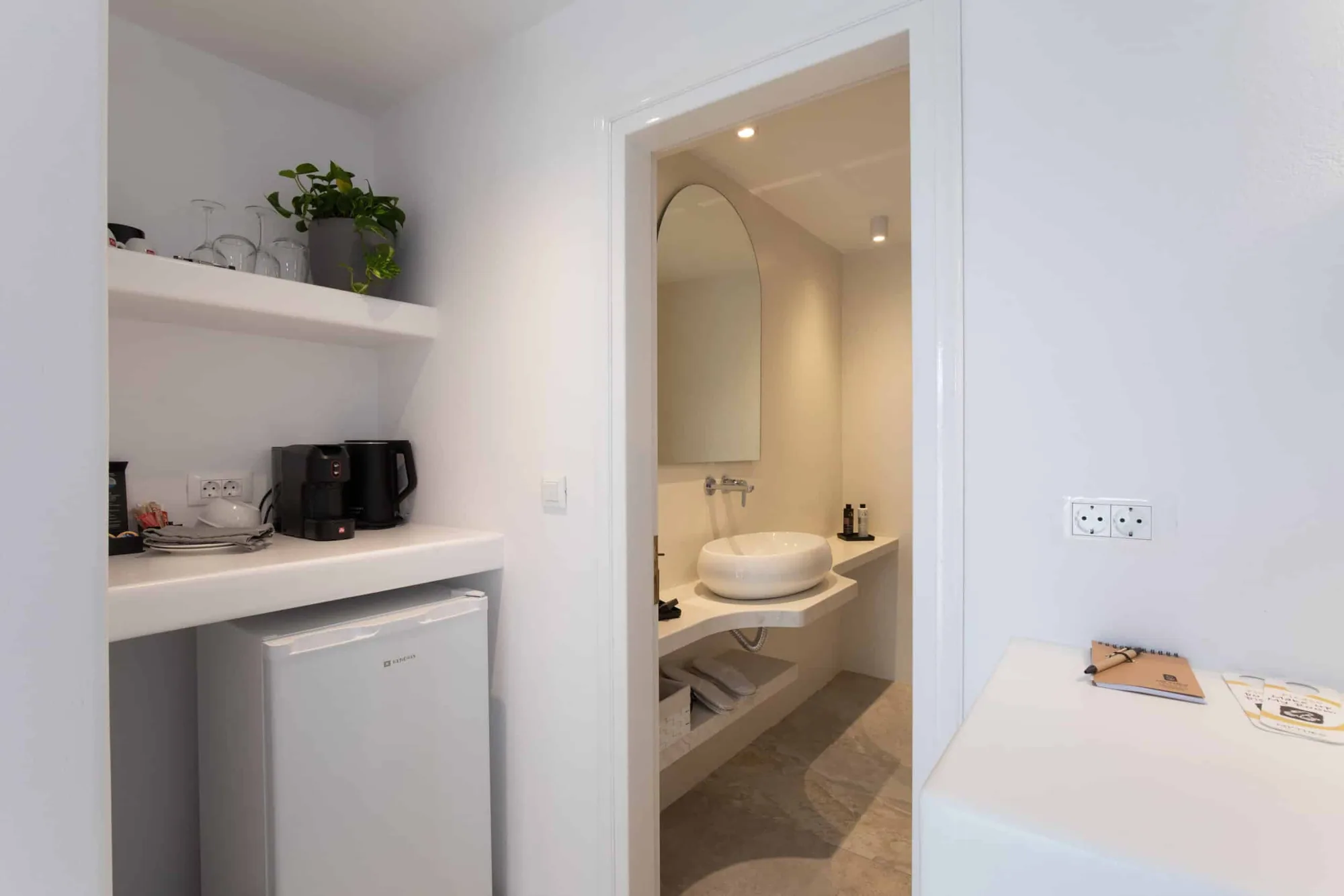 Coffee corner and bathroom entrance